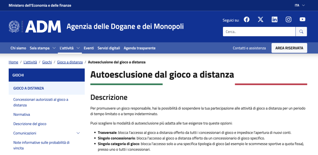 autoesclusione adm