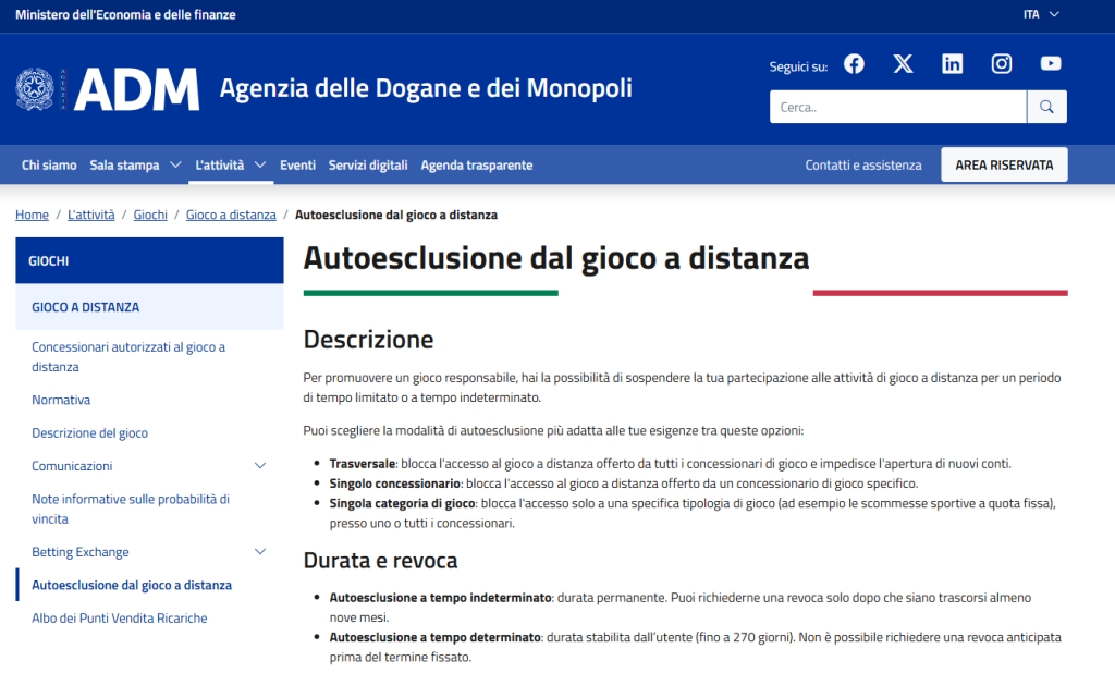 autoesclusione adm