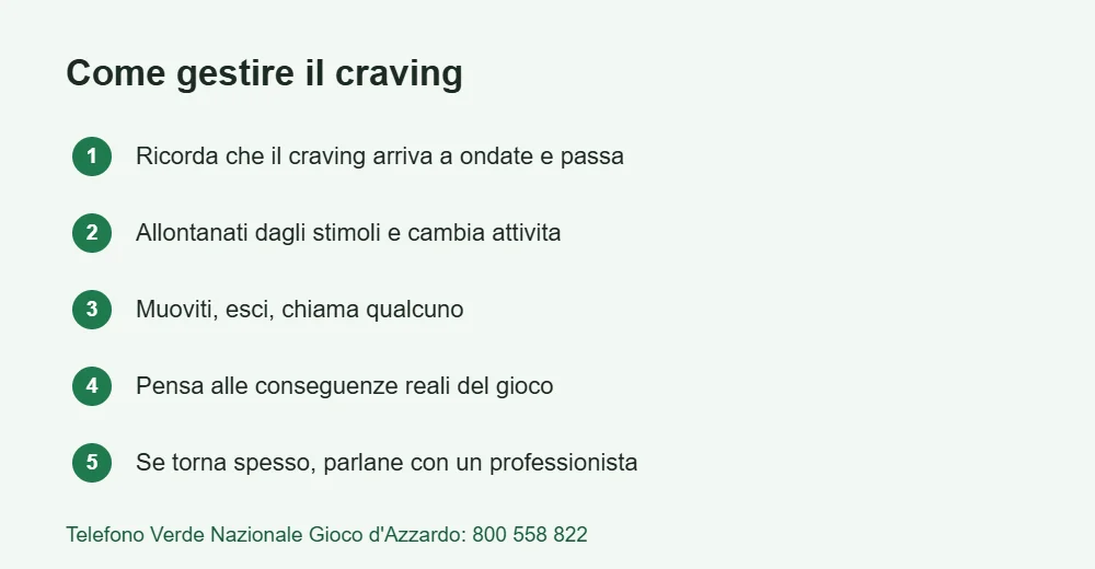Infografica con strategie per gestire il craving da gioco