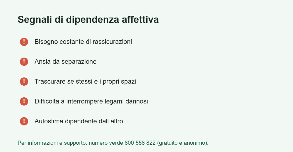 Infografica dei segnali di dipendenza affettiva