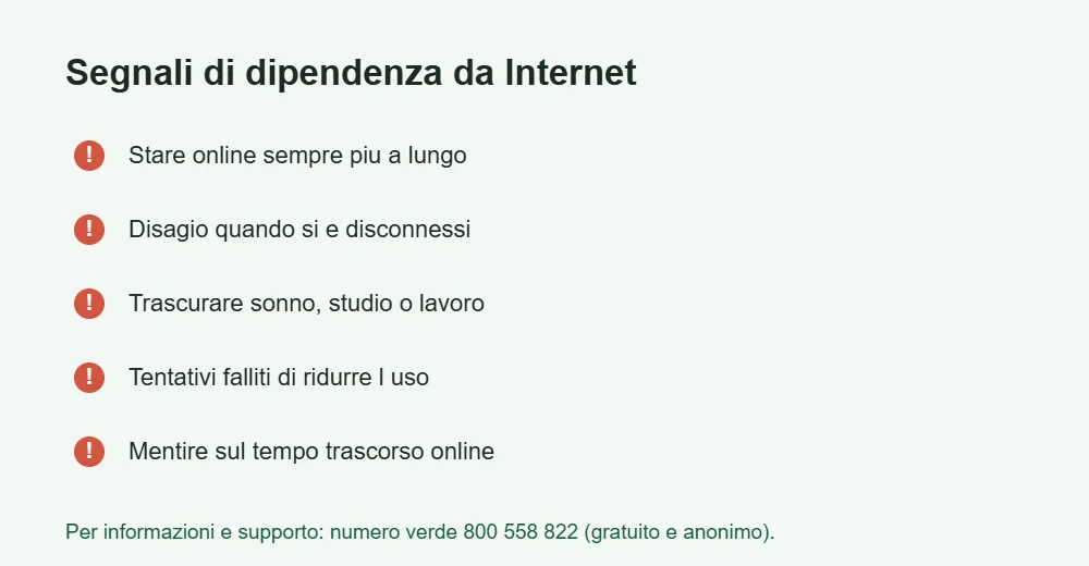 Infografica dei segnali di dipendenza da Internet