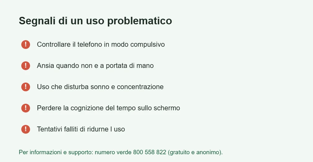 Infografica dei segnali di dipendenza da smartphone