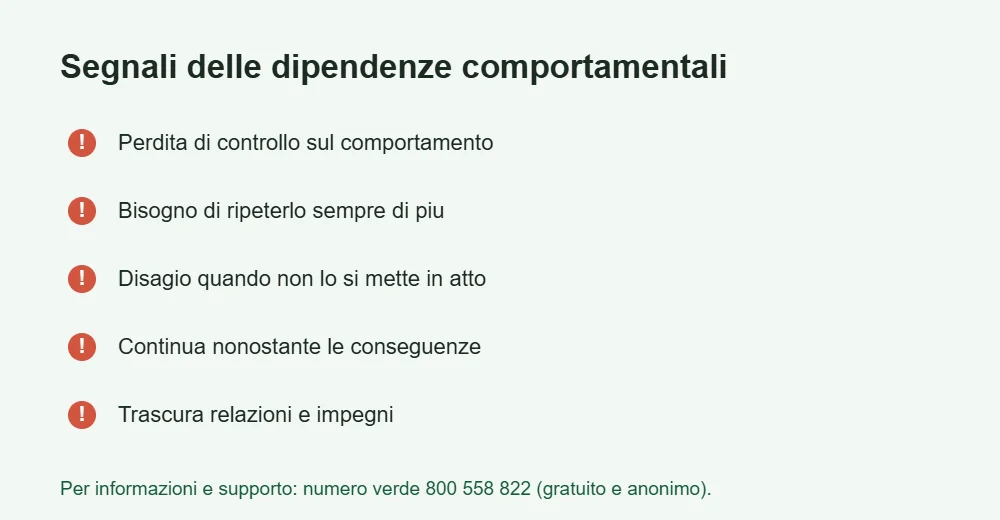 Infografica sui segnali delle dipendenze comportamentali