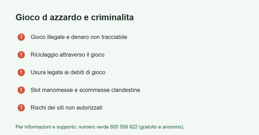 Infografica sul legame tra azzardo e criminalita