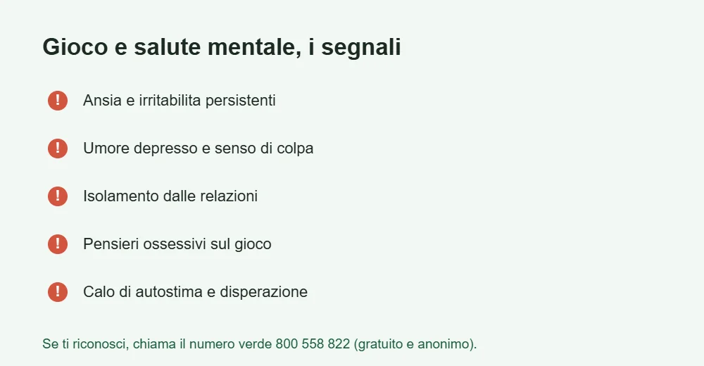 Infografica sui segnali del gioco d azzardo sulla salute mentale