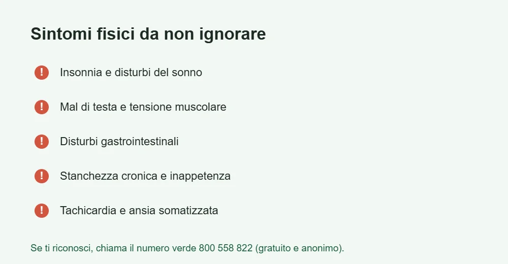 Infografica con i sintomi fisici della ludopatia