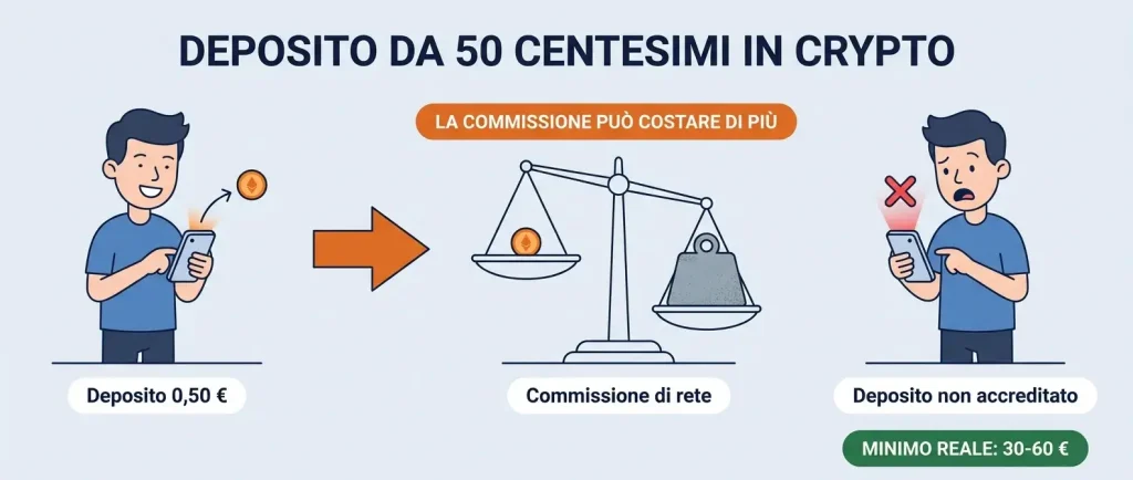 deposito 50 centesimi commissioni crypto