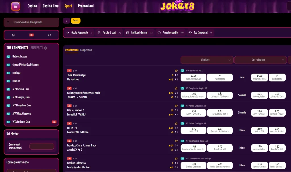 joker8 scommesse tennis