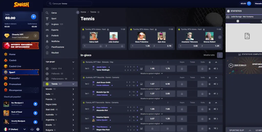 smash scommesse tennis